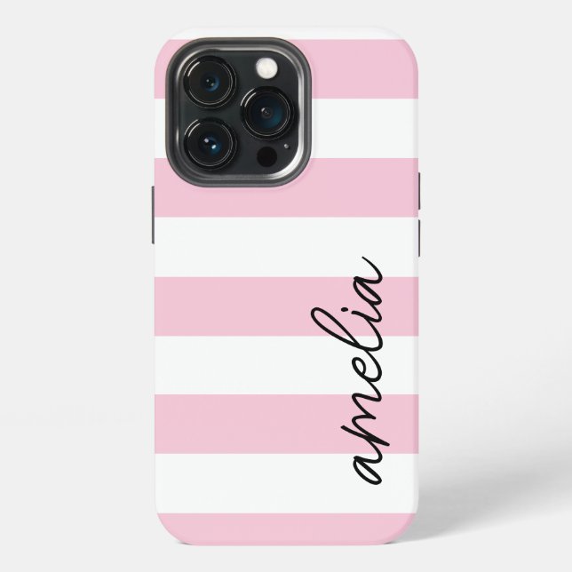 Funda Para iPhone Sencilla estriba rosa monogramada moderna (Reverso )