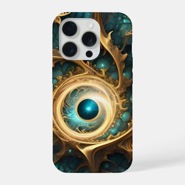 Funda Para iPhone Sentido De Vista Arte Abstracto Fractal Teal Y Dor (Reverso )