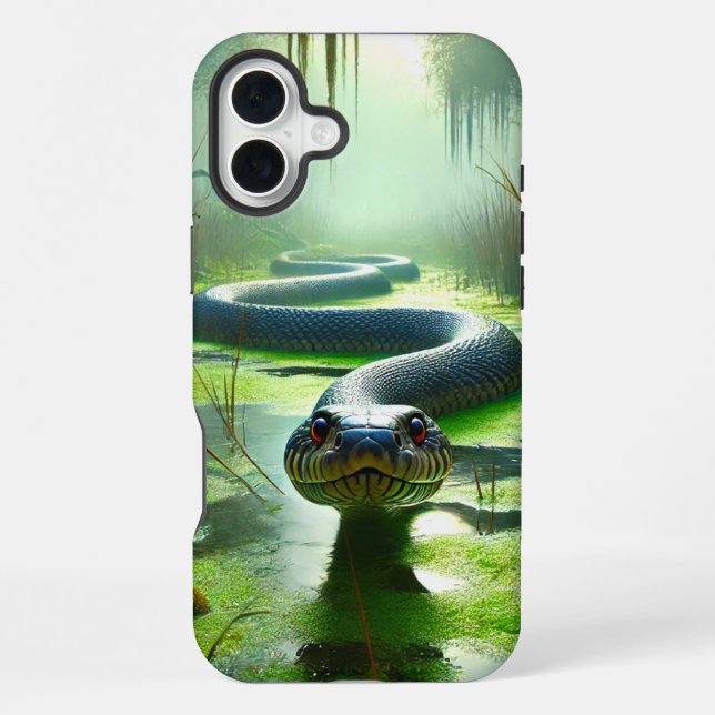 Funda Para iPhone Serpiente Verde Atacando Pantano (Reverso )