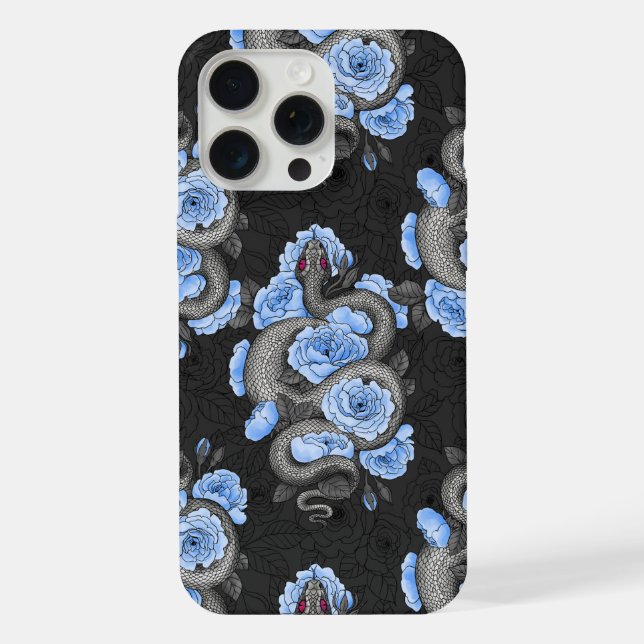 Funda Para iPhone Serpientes y rosas azules (Reverso )