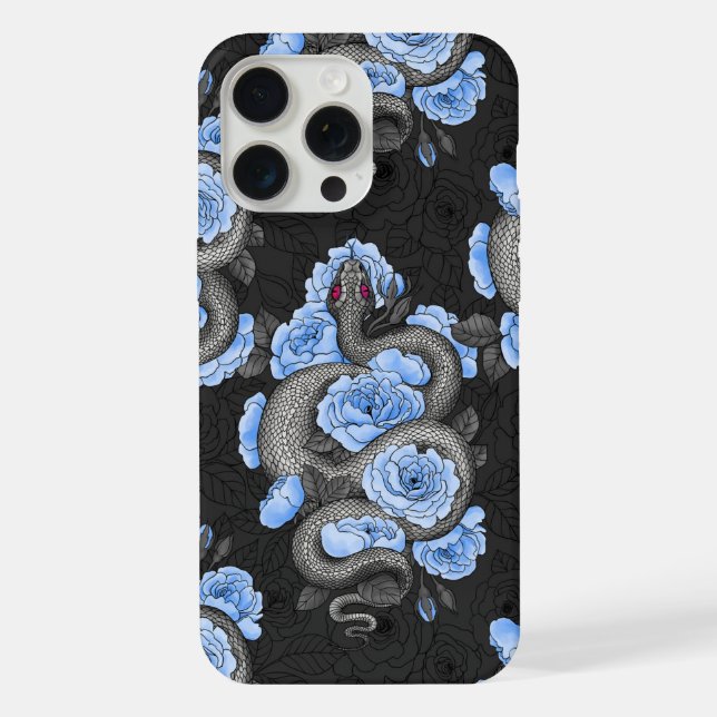 Funda Para iPhone Serpientes y rosas azules (Reverso )