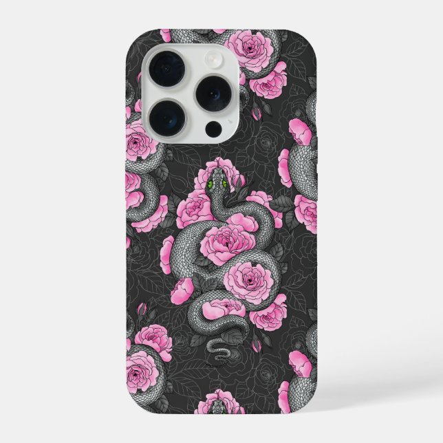 Funda Para iPhone Serpientes y rosas rosas rosas (Reverso )