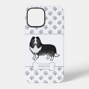 Funda Para iPhone 12 Sheltie Bi-Negra Con Patas, Hueso De Perro Y Nombr