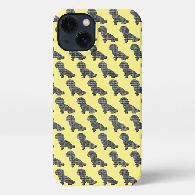 Funda Para iPhone Shih-Poo Cute Perro Silueta Cuadrícula Amarilla (Reverso )