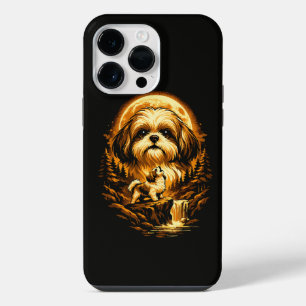 Funda Para iPhone 14 Pro Max Shih Tzu Aullando a La Luna Perro Divertido