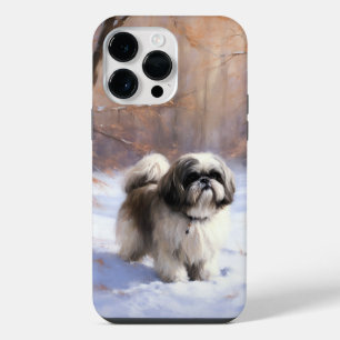 Funda Para iPhone 14 Pro Max Shih Tzu Deja que nieve Navidad