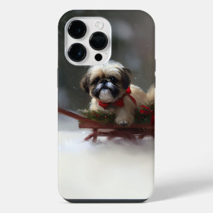 Funda Para iPhone 14 Pro Max Shih Tzu Navidad nieve invierno
