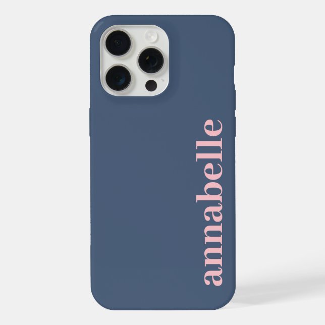 Funda Para iPhone Side Monogram Name Blue & Pink Minimalist (Reverso )