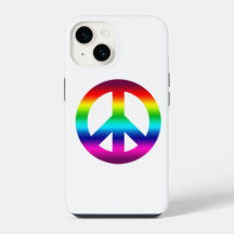 Signo de paz arcoiris en hippie vientre en blanco