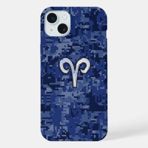Signo zodiacal Aries en camuflaje digital azul mar