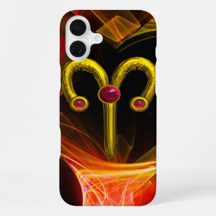 Funda Para iPhone 16 Plus SIGNO ZODIACAL ARIES EN ORO, Remolinos fractales r