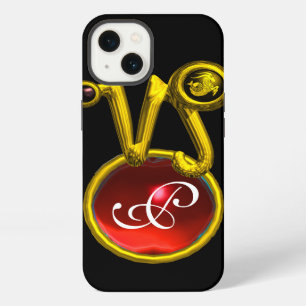 SIGNO ZODIACAL CAPRICORNIO ORO LETRA INICIAL RUBÍ