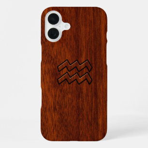 Funda Para iPhone 16 Plus Signo zodiacal de Acuario estilo caoba