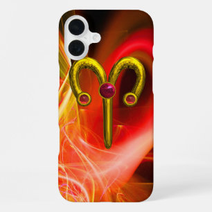 Funda Para iPhone 16 Plus SIGNO ZODIACAL DE ARIES EN ORO, Remolinos fractale