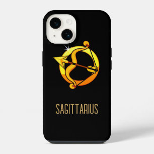 Funda Para iPhone 14 Signo zodiacal Sagitario marrón y dorado negro