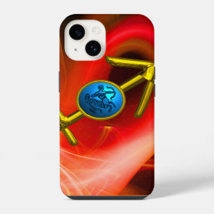 Funda Para iPhone 14 SIGNO ZODIACAL SAGITARIO,Remolinos fractales rojos