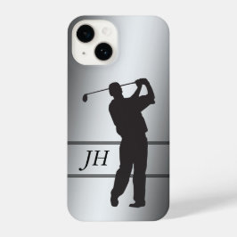 Funda Para iPhone 14 Silhouette Golfer negra en monograma plateado