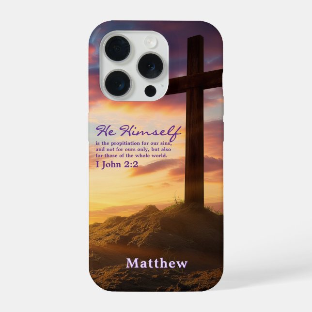 Funda Para iPhone Silueta Cruz Versículo Personalizado (Reverso )