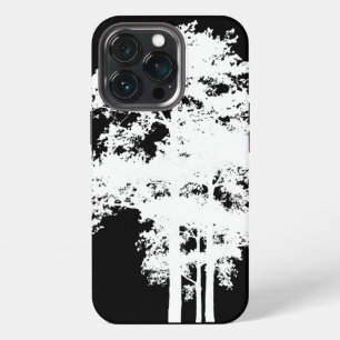 Funda Para iPhone 13 Pro Silueta de árbol minimalista moderna en blanco y n
