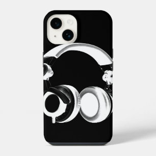 Funda Para iPhone 14 Silueta de auriculares en blanco y negro