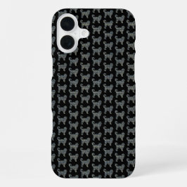 Funda Para iPhone 16 Plus Silueta de Cockapoo Cuadrícula Amarilla y Negra