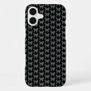 Funda Para iPhone 16 Plus Silueta de Cockapoo Cuadrícula Amarilla y Negra