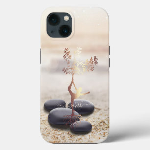 Silueta de mujeres árbol piedras Zen