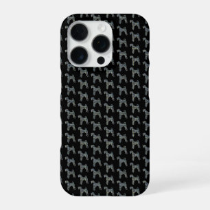 Funda Para iPhone 16 Pro Silueta de perro Airedale Terrier Amarillo Cuadríc