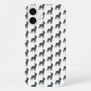 Funda Para iPhone 16 Plus Silueta de rejilla negra de perro terrier de Bosto