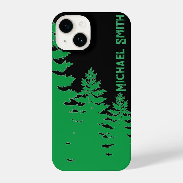 Funda Para iPhone Silueta minimalista de pino blanco y negro (Reverso )