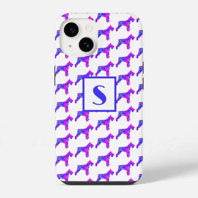Funda Para iPhone Silueta rosa de perro Schnauzer Mono blanco (Reverso )