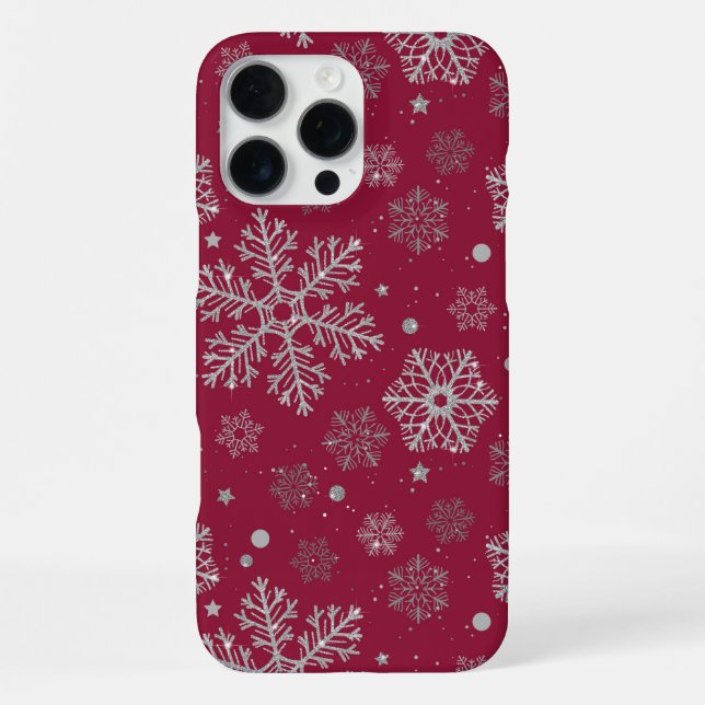 Funda Para iPhone Silver snowflakes on dark red (Reverso )
