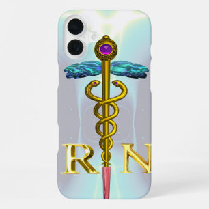 Funda Para iPhone 16 Plus SÍMBOLO DE ENFERMERA REGISTRADA CADUCEO DE ORO Azu