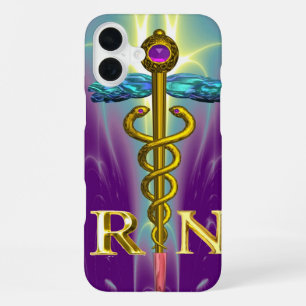 Funda Para iPhone 16 Plus SÍMBOLO DE ENFERMERA REGISTRADA CADUCEO DE ORO Azu