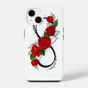 Funda Para iPhone 14 Símbolo de Infinito con Rosas Rojas
