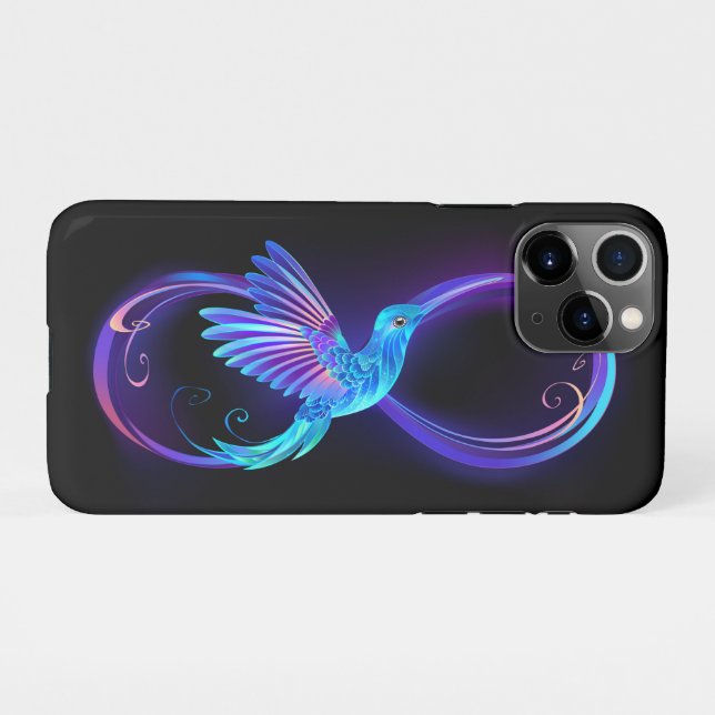 Funda Para iPhone Símbolo de infinito neón con colibrí brillante (Reverso horizontal)