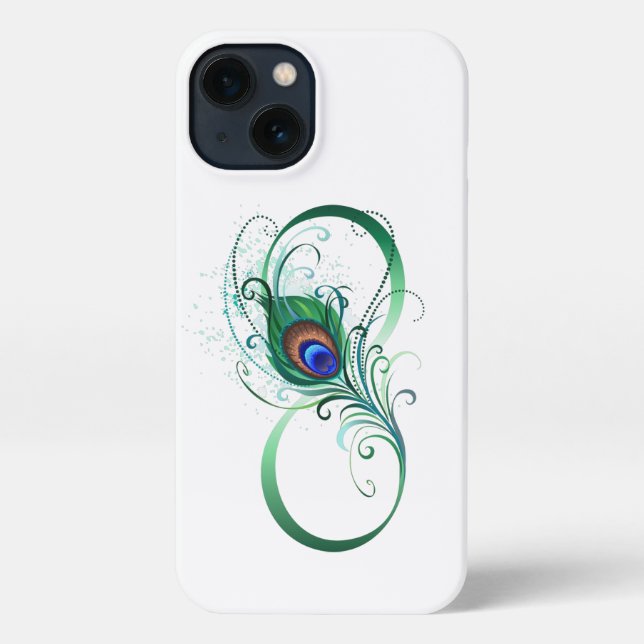 Funda Para iPhone Símbolo infinito con pluma de pavo real (Reverso )