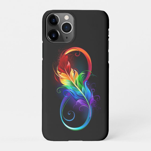 Funda Para iPhone Símbolo infinito con plumas arcoiris (Reverso)