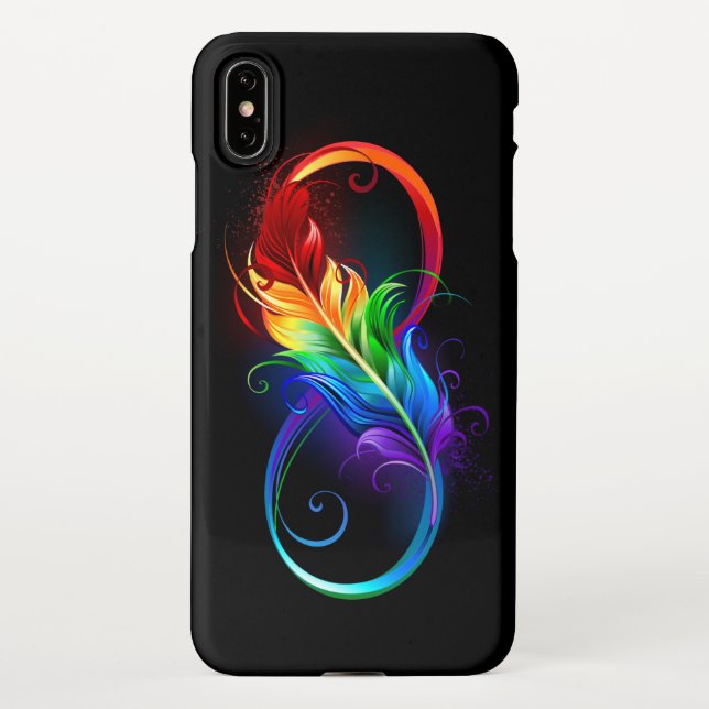 Funda Para iPhone Símbolo infinito con plumas arcoiris (Reverso)