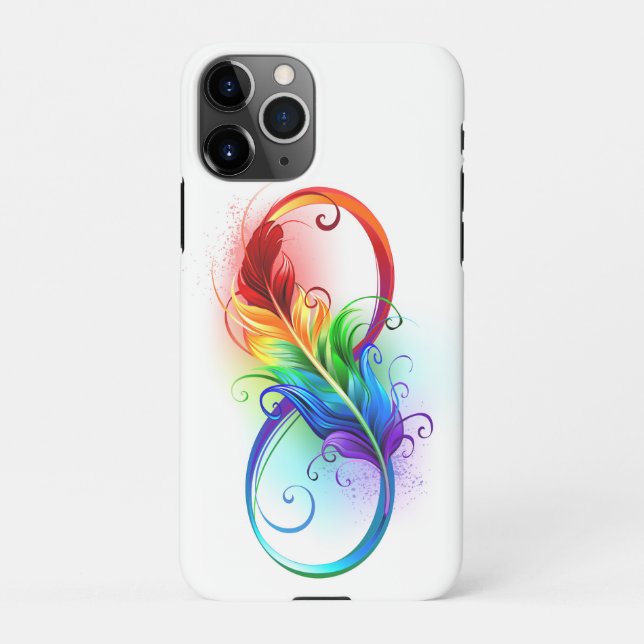 Funda Para iPhone Símbolo infinito con plumas arcoiris (Reverso)