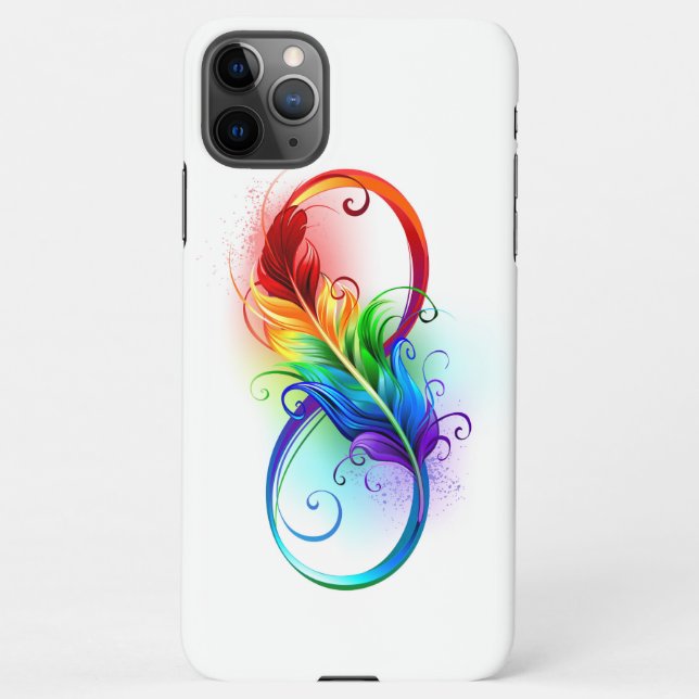 Funda Para iPhone Símbolo infinito con plumas arcoiris (Reverso)