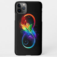 Símbolo infinito con plumas arcoiris