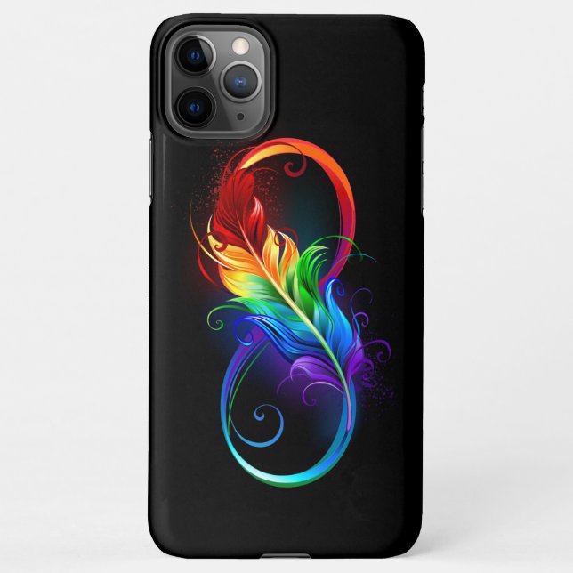Funda Para iPhone Símbolo infinito con plumas arcoiris (Reverso)