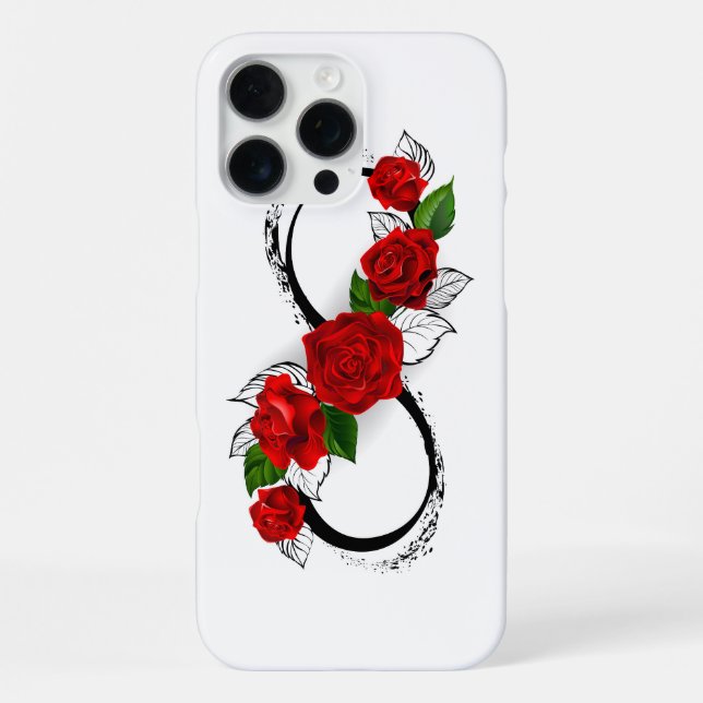 Funda Para iPhone Símbolo infinito con rosas rojas (Reverso )