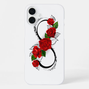 Funda Para iPhone 16 Plus Símbolo infinito con rosas rojas