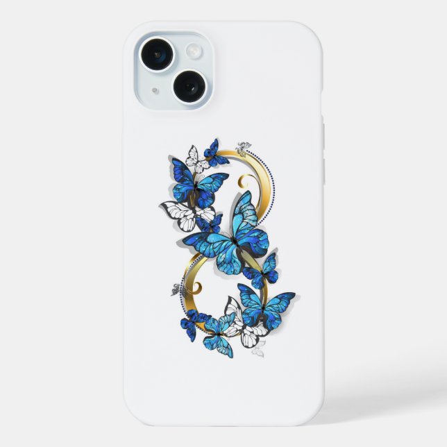 Funda Para iPhone Símbolo infinito de mariposas Morpho azules (Reverso )