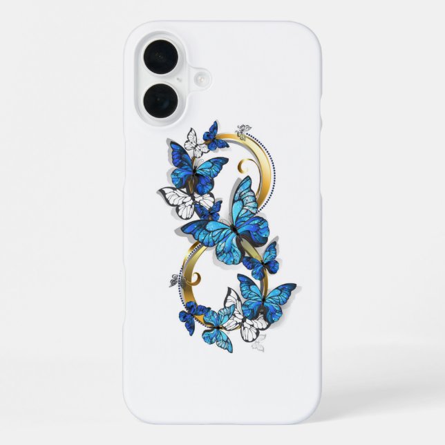 Funda Para iPhone Símbolo infinito de mariposas Morpho azules (Reverso )