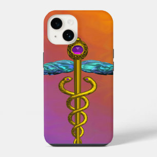 Funda Para iPhone 14 SÍMBOLO MÉDICO CADUCEO DE ORO Púrpura Naranja Amar