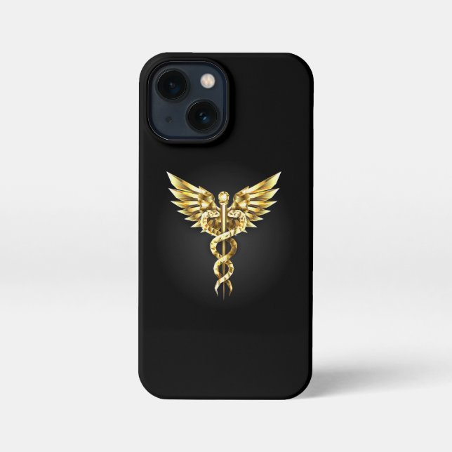 Funda Para iPhone Símbolo poligonal de oro Caduceus (Reverso )