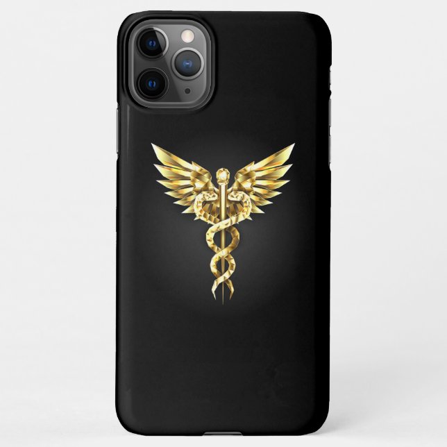 Funda Para iPhone Símbolo poligonal de oro Caduceus (Reverso)